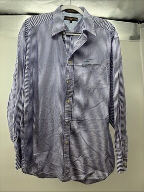 Tommy Hilfiger Navy and White Striped Men's Button-Down Shirt